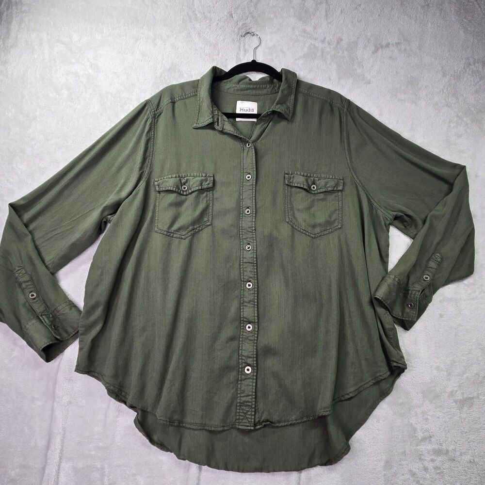 Mudd Long Sleeve Shirt Women's XL Olive Green Button Retro Y2K 90s Vintage